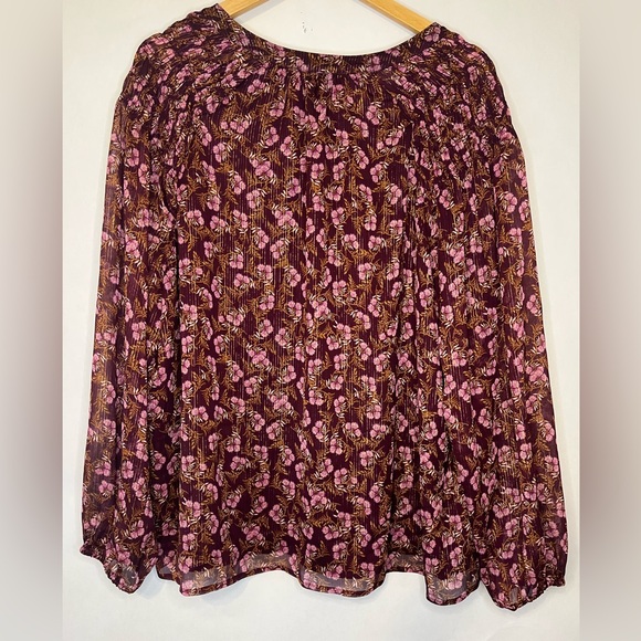 LOFT Women's Shimmer Stripe Floral Print Cottage Whimsygoth Peasant Top Sz XL - Picture 4 of 6